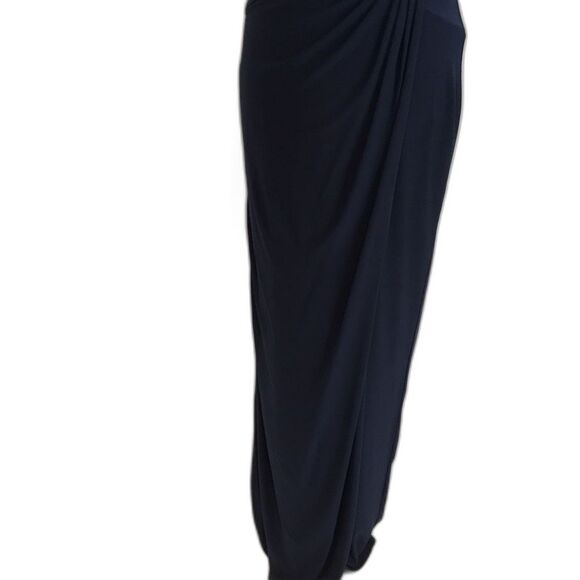 Lauren Ralph Lauren Jersey Gown Size 4 Navy Blue Rhinestone Embellishment V-Neck - Picture 11 of 16
